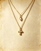 Vintage Double‑Layer Zircon Cross & Teardrop Pendant Necklace Gold‑Tiered Stacked