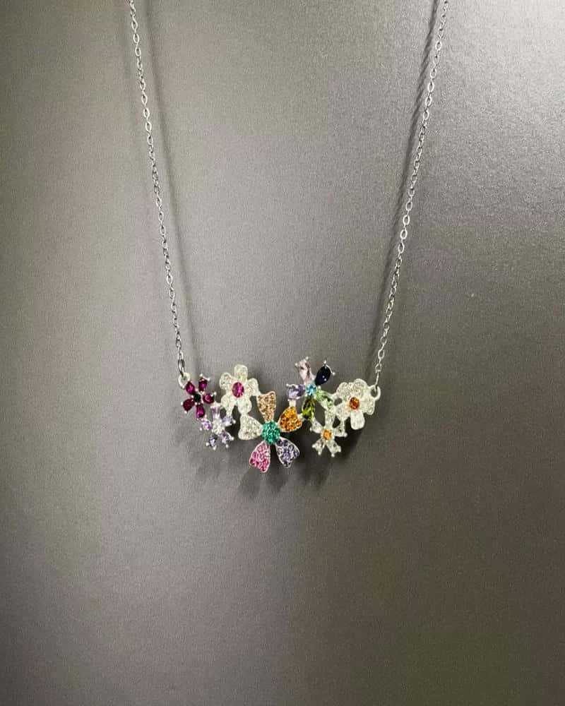 Vintage Colorful Crystal Flower Cluster Pendant Necklace