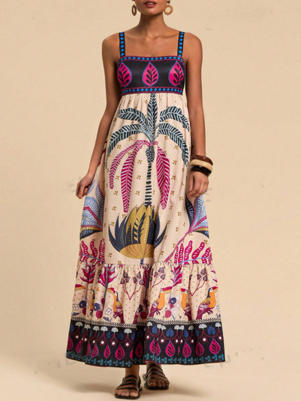 Tropical Print Resort Style Bohemian Dress