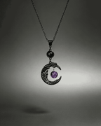 Vintage Crescent Moon Opal Pendant Necklace Gothic Black