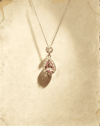 Teardrop‑Shaped Pink Cubic Zirconia Pendant Necklace, Silver‑Plated / Solid Silver Clavicle Chain