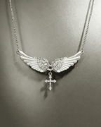 Vintage Angel‑Wing Cross Pendant Necklace Vintage Y2K Rhinestone