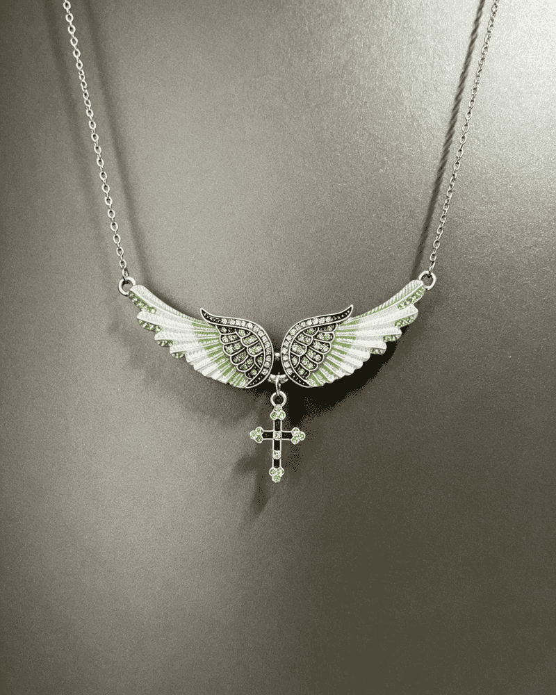 Vintage Angel‑Wing Cross Pendant Necklace Vintage Y2K Rhinestone