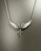 Vintage Angel‑Wing Cross Pendant Necklace Vintage Y2K Rhinestone