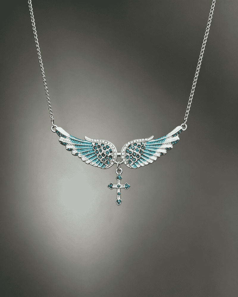 Vintage Angel‑Wing Cross Pendant Necklace Vintage Y2K Rhinestone