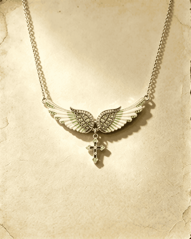 Vintage Angel‑Wing Cross Pendant Necklace Vintage Y2K Rhinestone