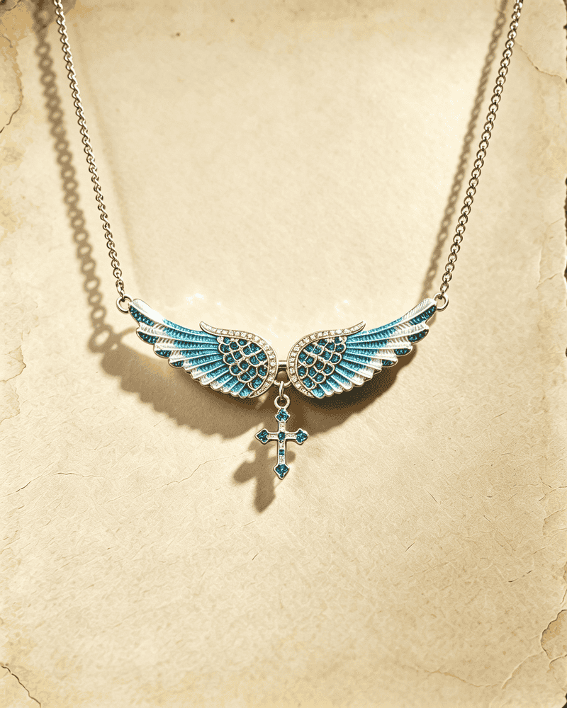 Vintage Angel‑Wing Cross Pendant Necklace Vintage Y2K Rhinestone
