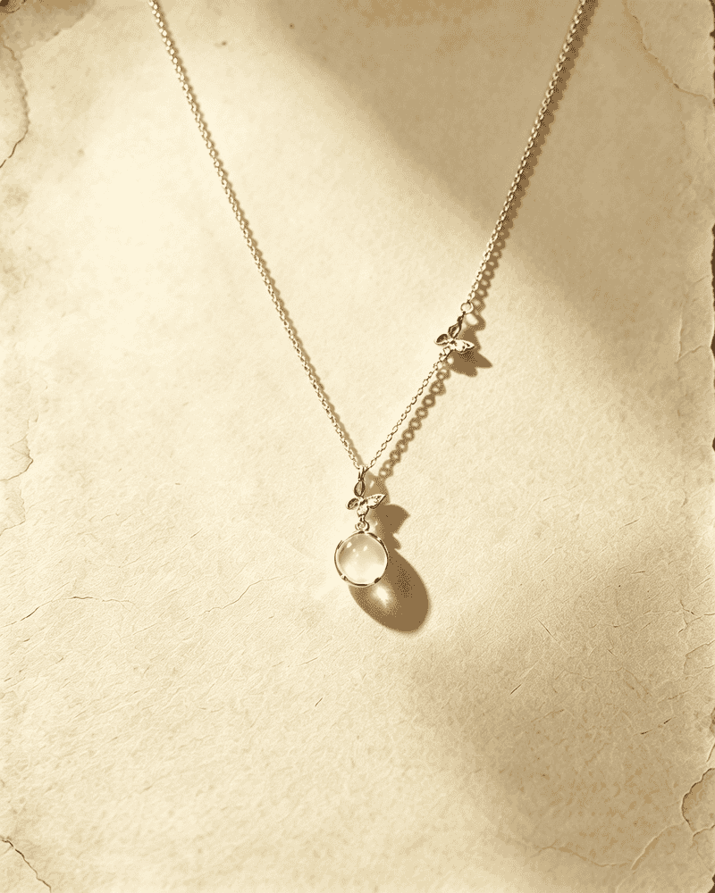 Vintage Butterfly Clear Chalcedony Pendant Necklace