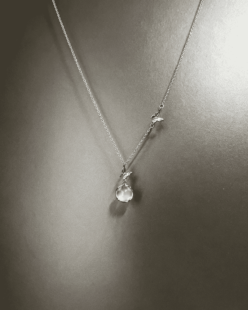 Vintage Butterfly Clear Chalcedony Pendant Necklace