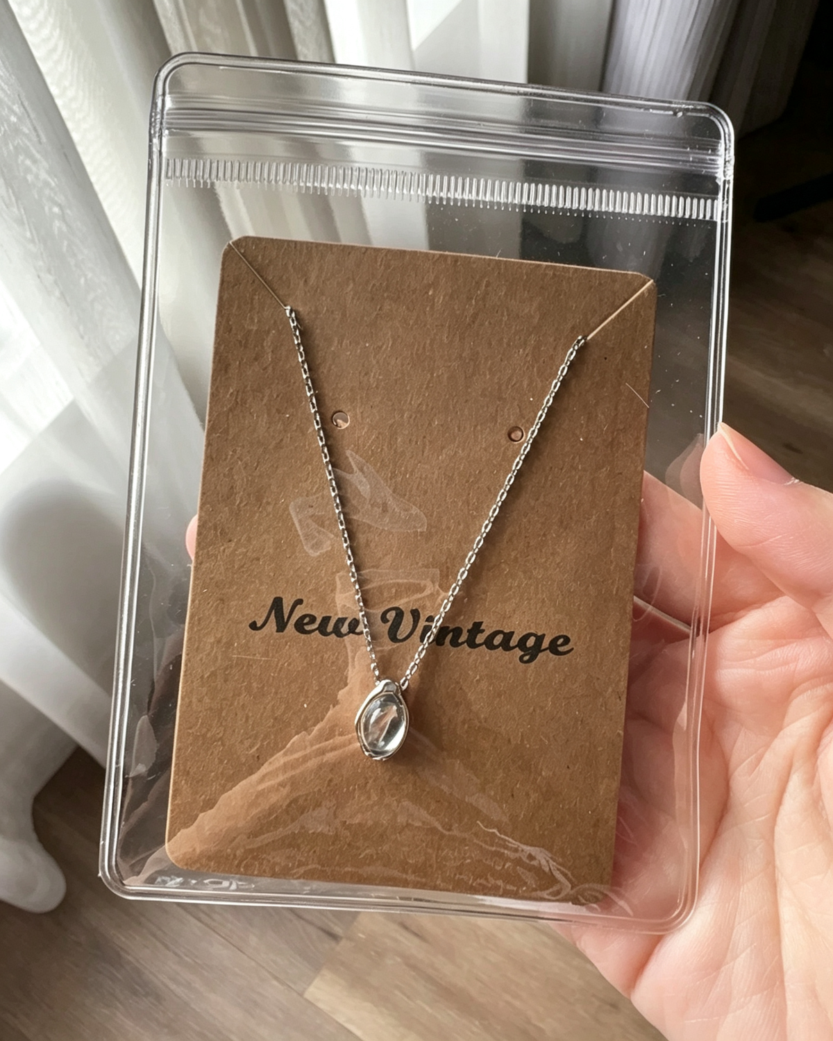 Vintage Teardrop Blue Crystal Silver‑Plated Necklace