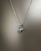 Vintage Storm Lightning‑Shaped Blue Enamel Pendant Necklace