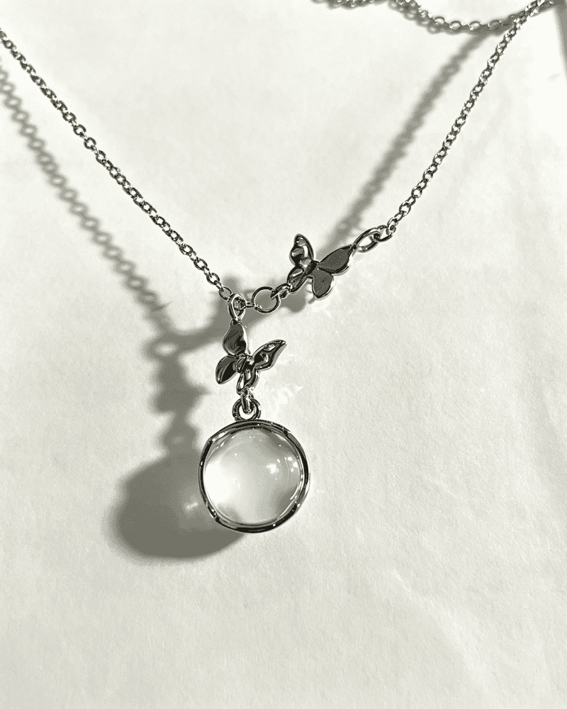 Vintage Butterfly Clear Chalcedony Pendant Necklace