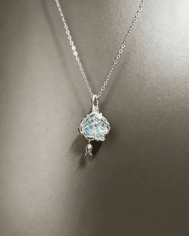 Hand‑made Wire‑Wrapped Blue Crystal Butterfly Pendant Necklace
