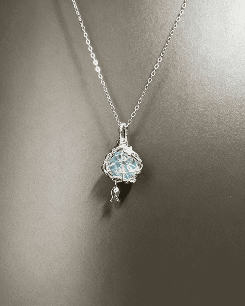 Hand‑made Wire‑Wrapped Blue Crystal Butterfly Pendant Necklace