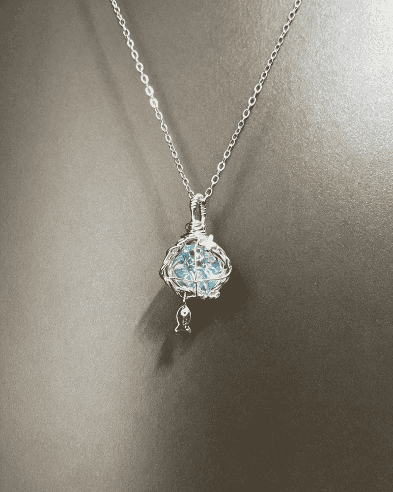 Hand‑made Wire‑Wrapped Blue Crystal Butterfly Pendant Necklace