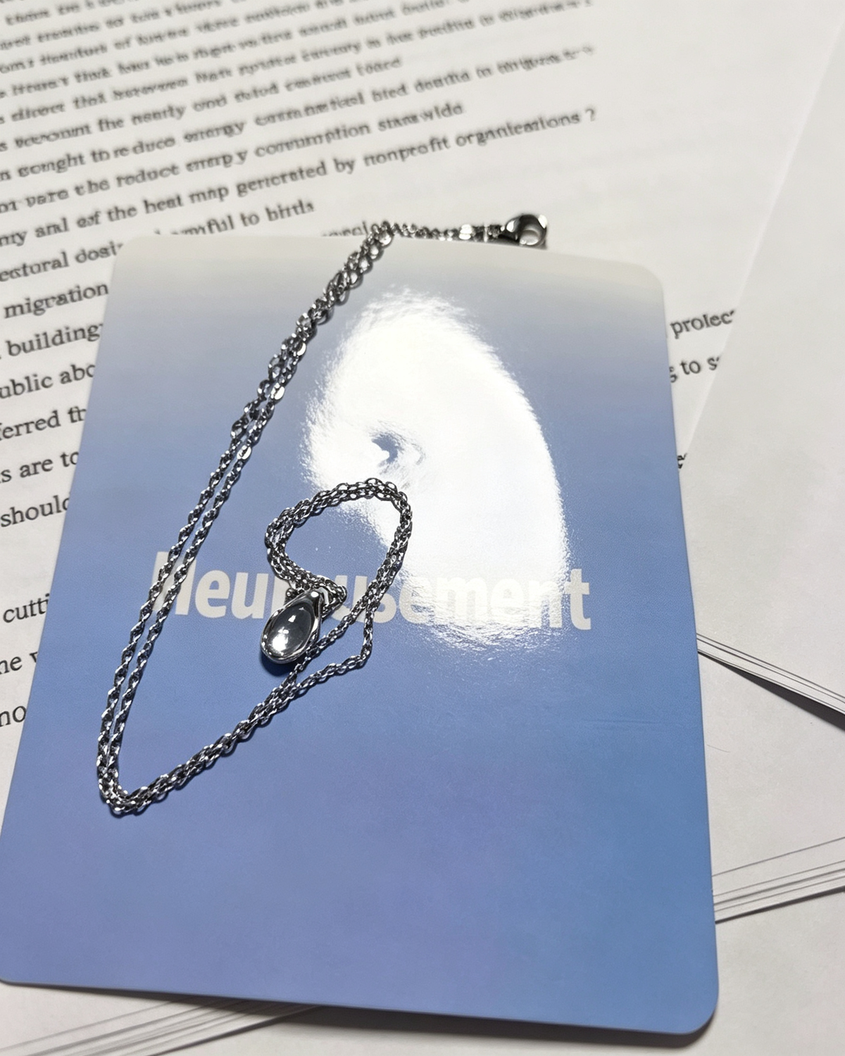 Vintage Teardrop Blue Crystal Silver‑Plated Necklace