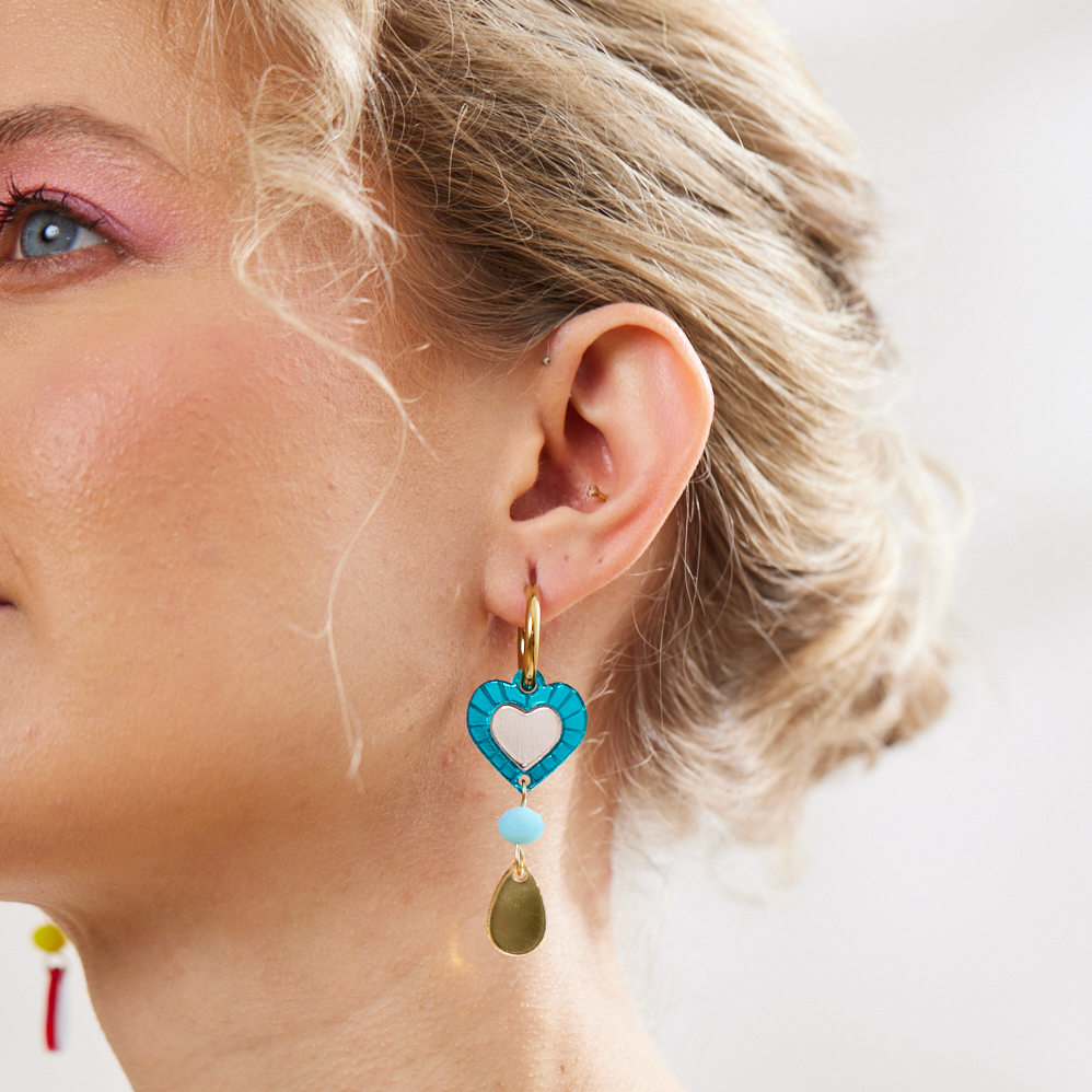 Heart and Bead Earrings - Rainbow