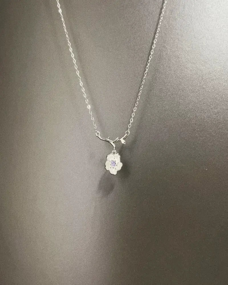 Vintage Twig‑Shaped Chain Small Flower Crystal Pendant Necklace
