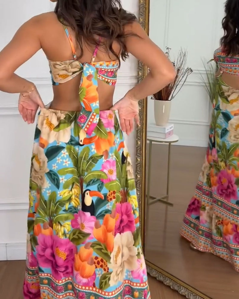 Women's printed backless holiday dress