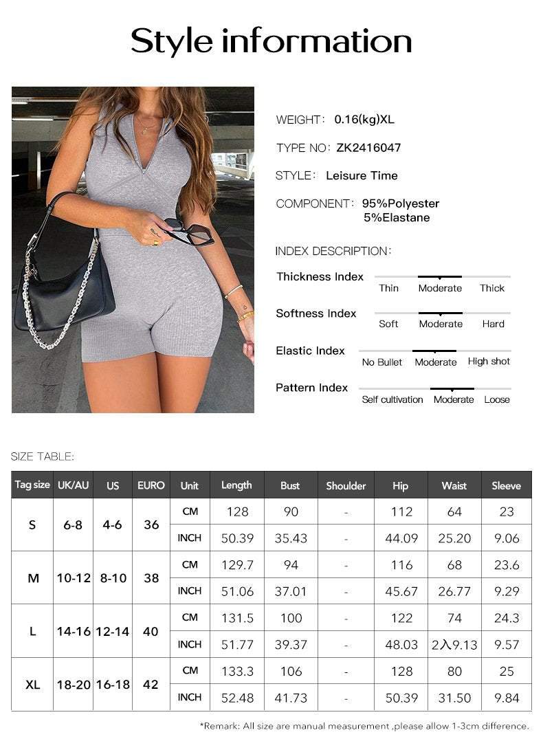Women's casual slim fit solid color zipper jumpsuit